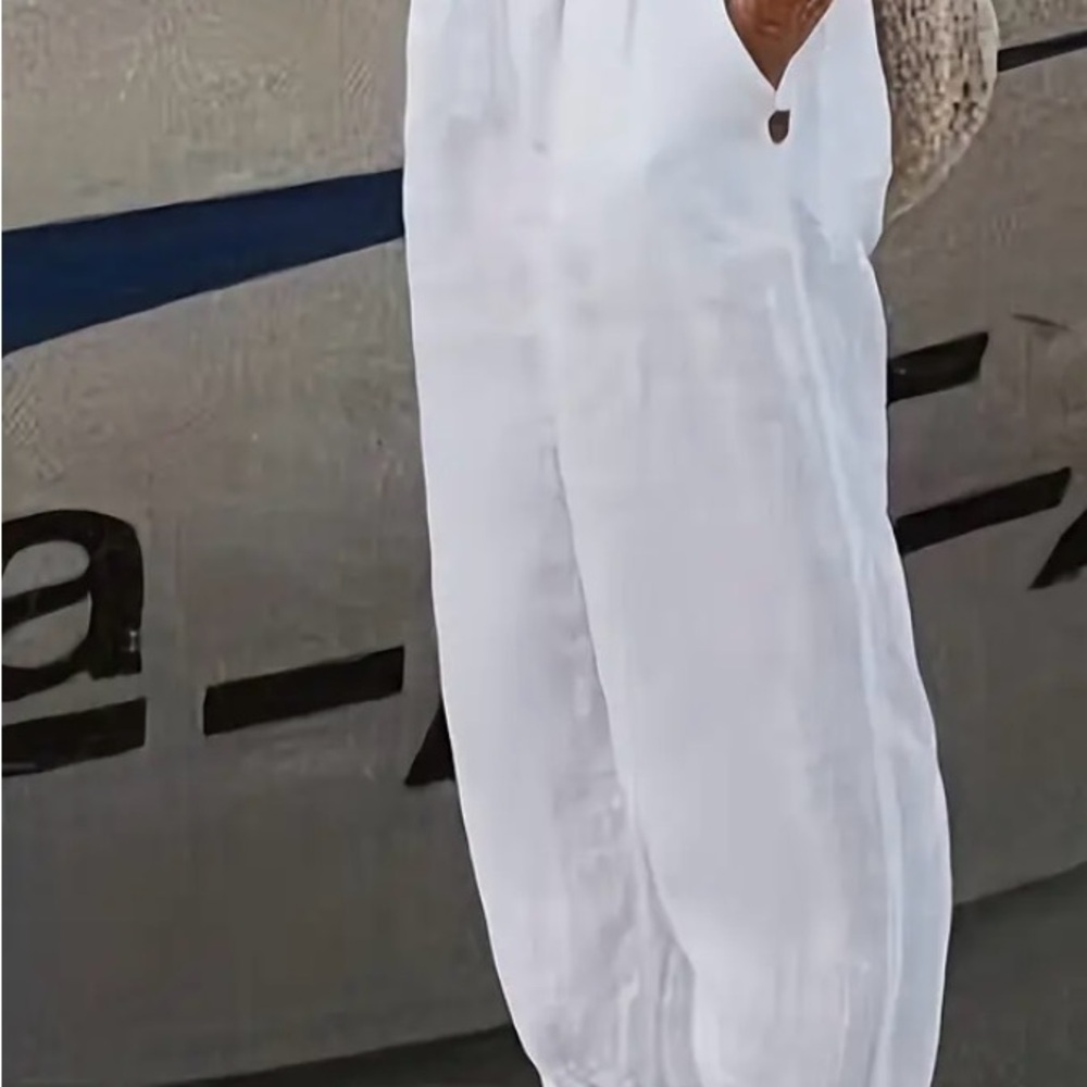 Ladies White Linen Pants